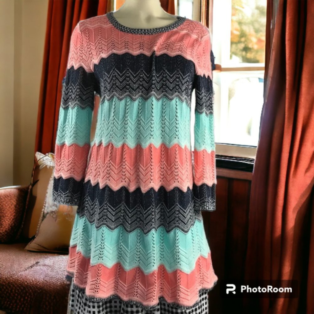 NWOT Heather B 100% cotton knit Chevron long sweater